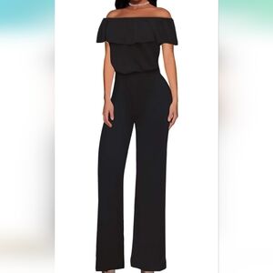 *NWT Hybrid & Company Women Casual Off Shoulder High Waist Pants Romper Wide Leg